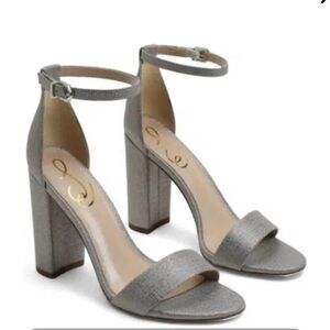 Sam Edelman Yaro Pewter Metallic Block Heel Sandals